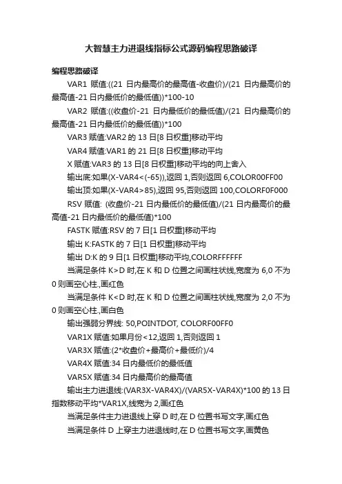 大智慧主力进退线指标公式源码编程思路破译