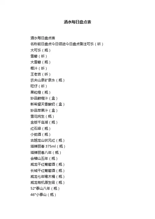 酒水每日盘点表