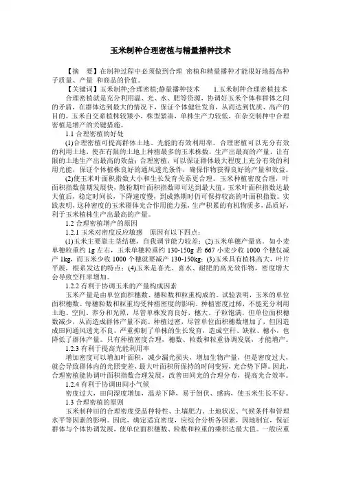 玉米制种合理密植与精量播种技术