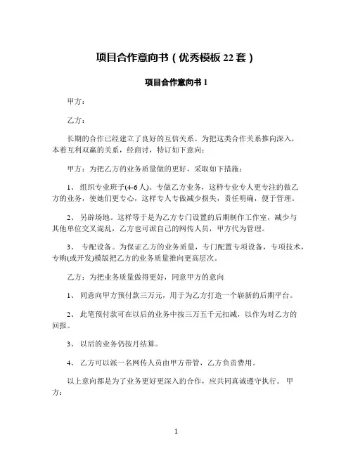项目合作意向书(优秀模板22套)