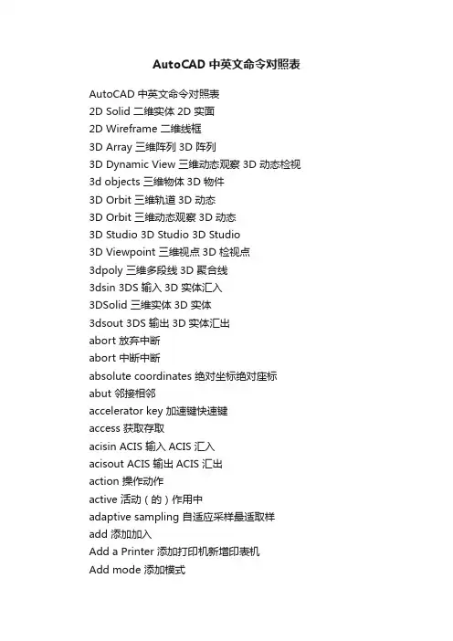 AutoCAD中英文命令对照表