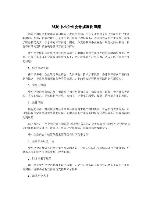 试论中小企业会计规范化问题