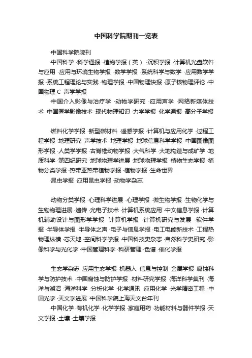 中国科学院期刊一览表