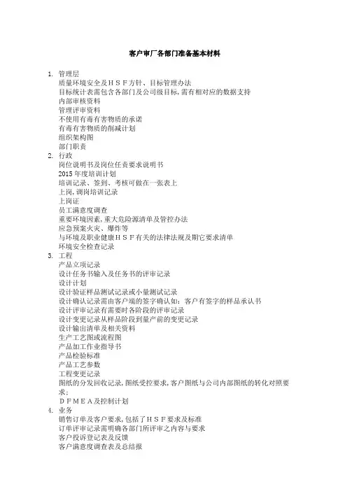 客户审厂之基本要求清单