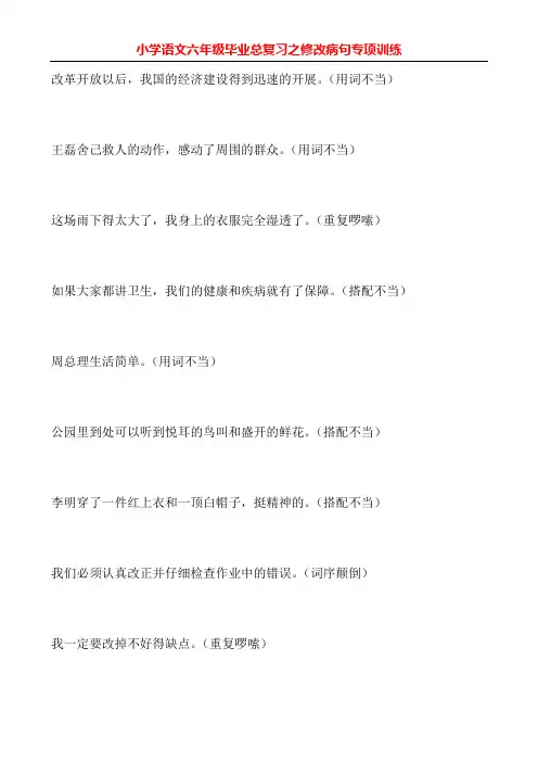 小学语文六年级毕业总复习之修改病句专项训练大全108