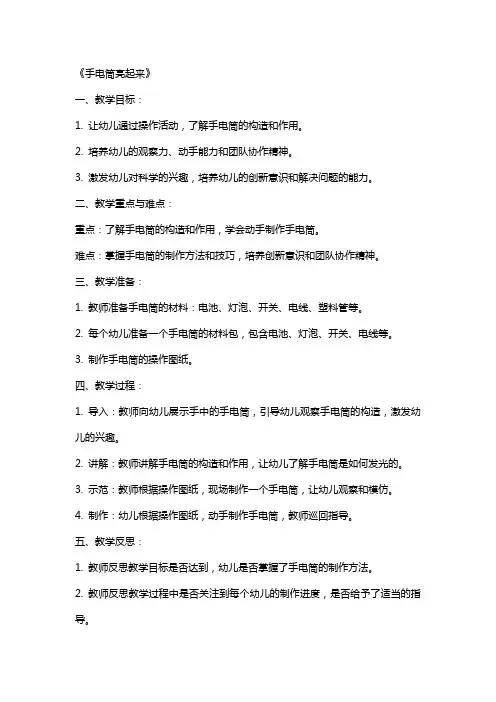 幼儿园大班科学游戏教案《手电筒亮起来》含反思