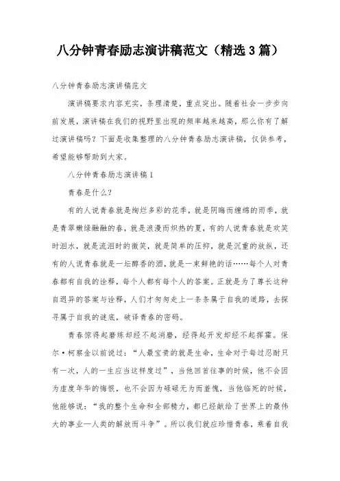 八分钟青春励志演讲稿范文(精选3篇)