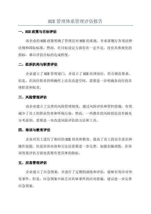 HSE管理体系管理评估报告