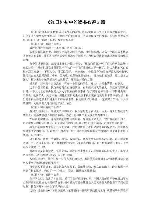 《红日》初中的读书心得5篇