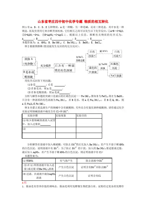 山东省枣庄四中初中化学专题 物质的相互转化练习题