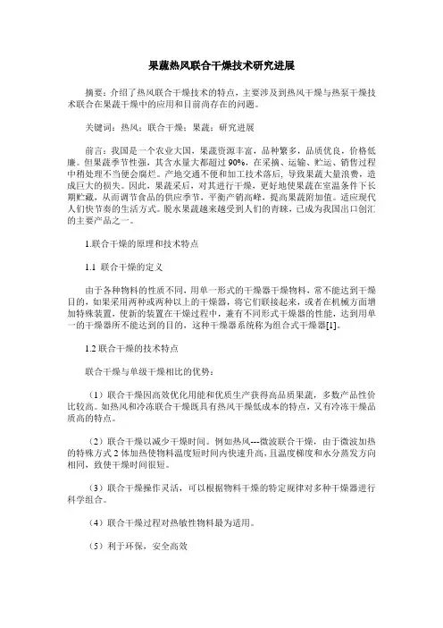 果蔬热风联合干燥技术研究进展