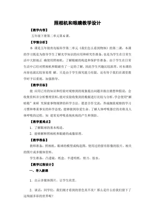 照相机和眼睛教学设计