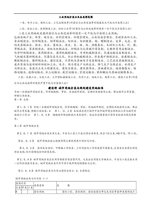 新版工业用地分类以及各类的范围