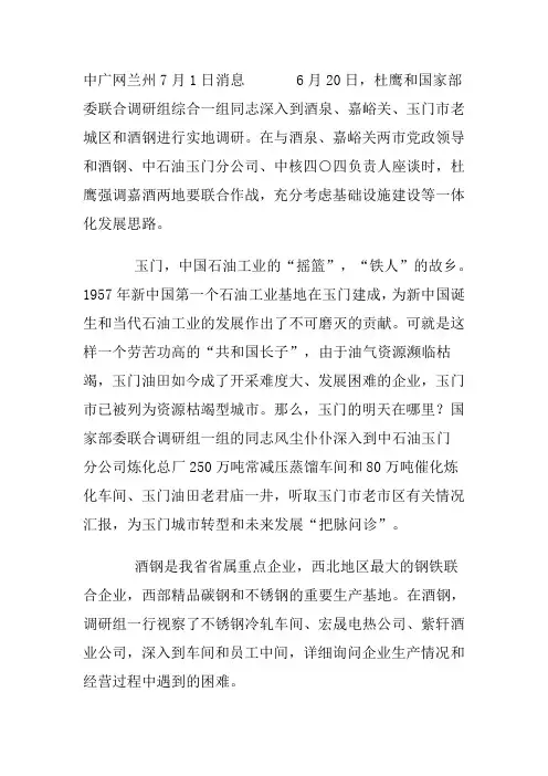 嘉峪关市的现在和未来