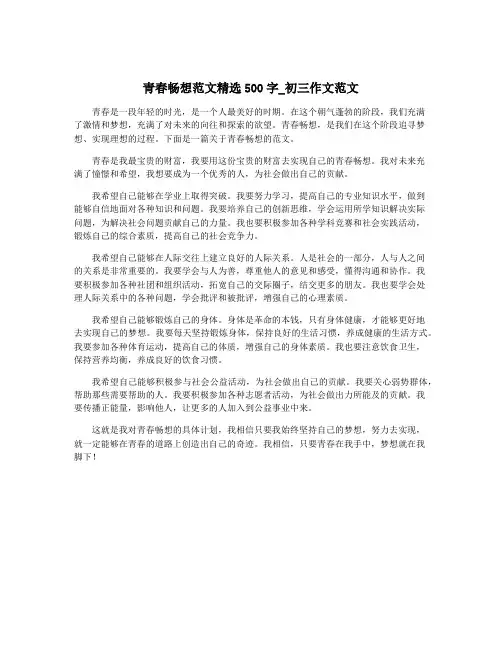 青春畅想范文精选500字_初三作文范文