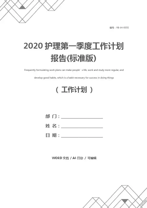 2020护理第一季度工作计划报告(标准版)
