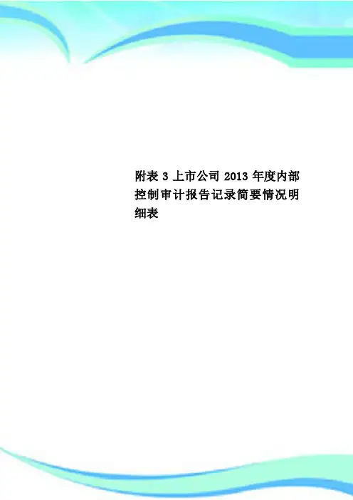附表3上市公司2013年度内部控制审计报告记录简要情况明细表