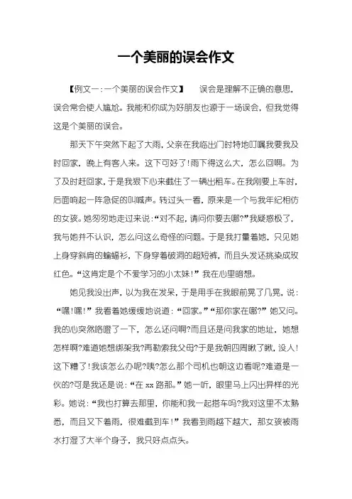 一个美丽的误会作文