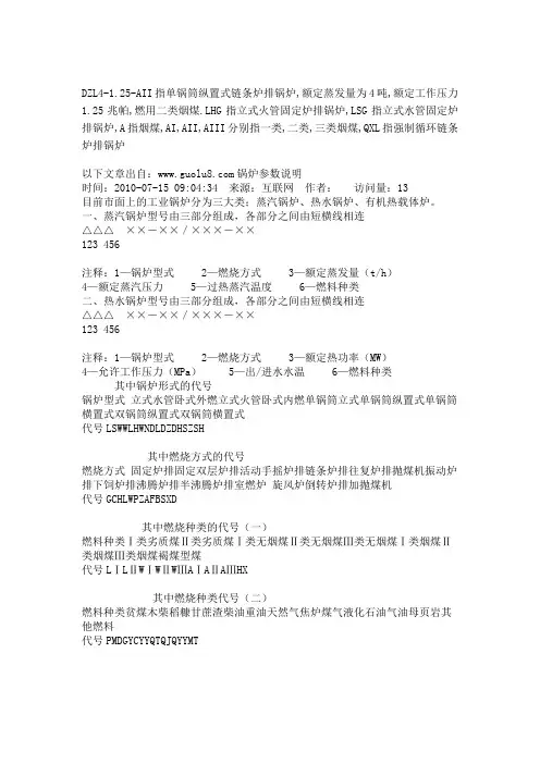 锅炉命名及参数