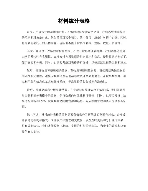 材料统计表格