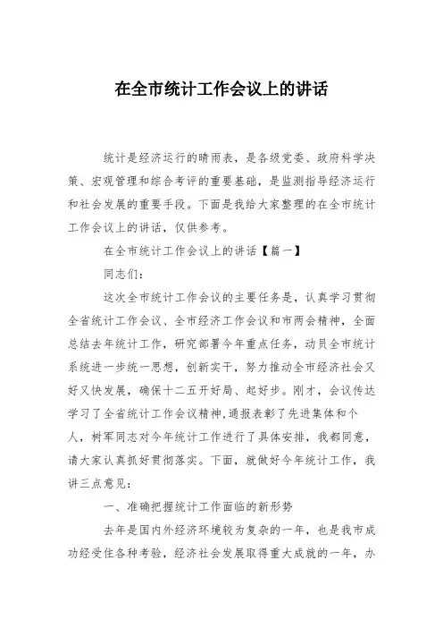 在全市统计工作会议上的讲话