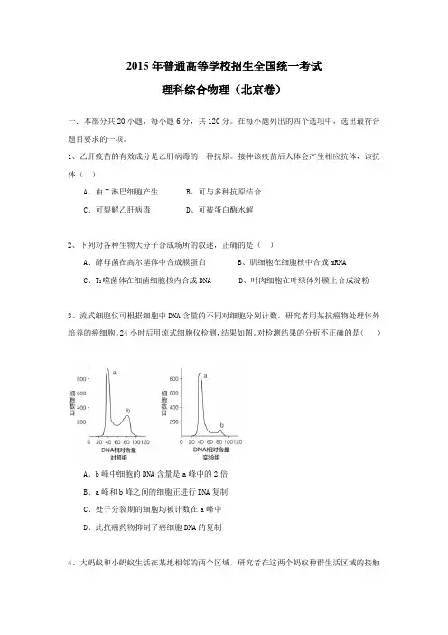 2015年全国高考理综试题及答案-北京卷