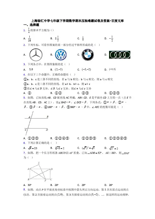 上海徐汇中学七年级下学期数学期末压轴难题试卷及答案-百度文库