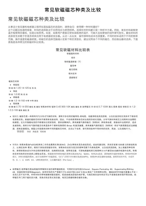 常见软磁磁芯种类及比较