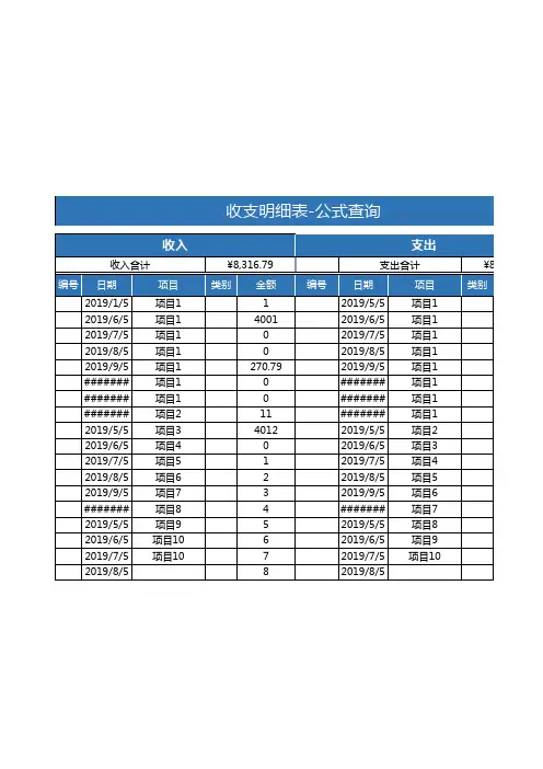 收支明细表-公式查询