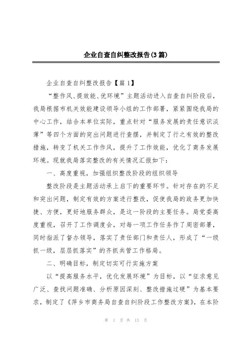 企业自查自纠整改报告(3篇)