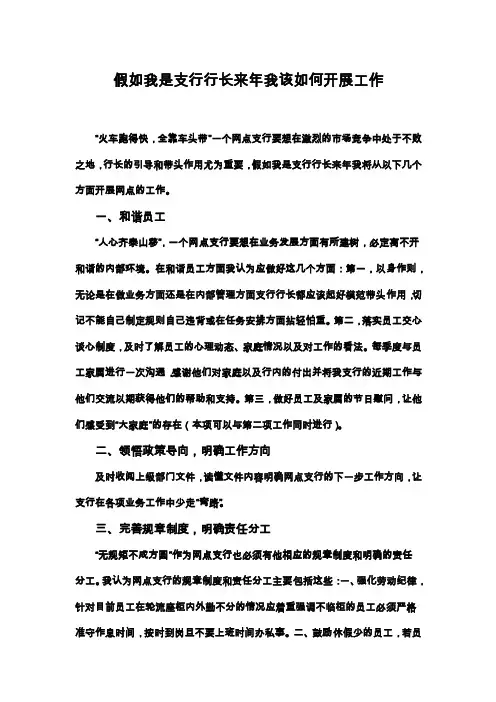 假如我是支行行长将如何开展工作