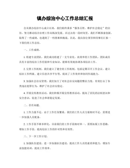 镇办综治中心工作总结汇报