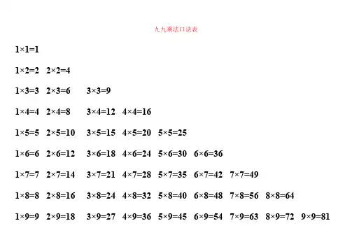 【强烈推荐】二年级上册九九乘法口诀表(语文版和数学版)