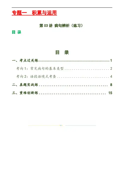 第03讲 病句辨析(练习)-2024年中考语文一轮复习讲练测(解析版)