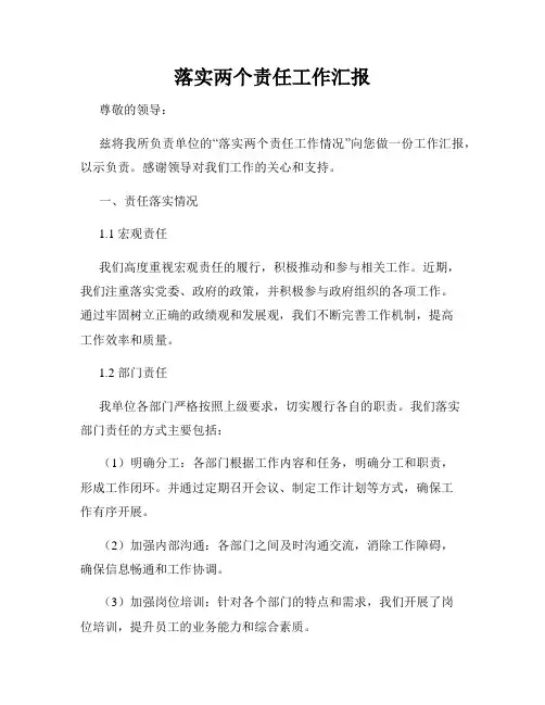 落实两个责任工作汇报