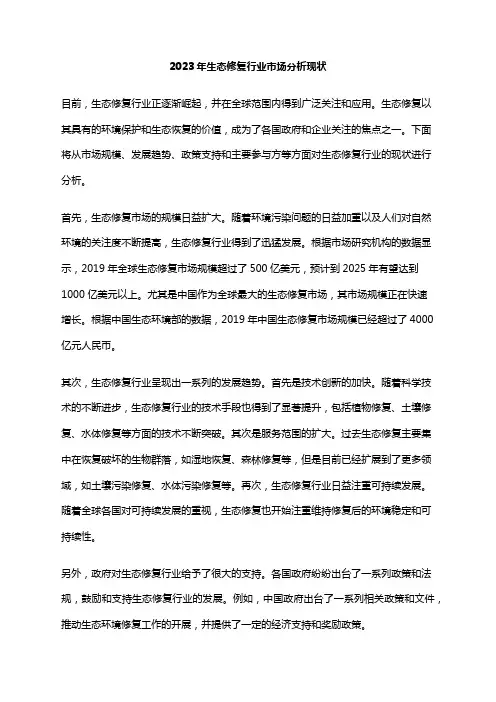 2023年生态修复行业市场分析现状