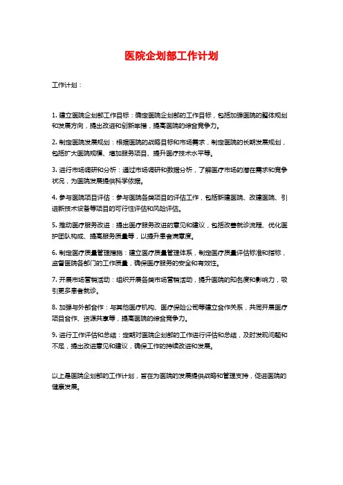 医院企划部工作计划