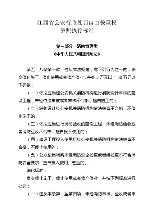 江西省公安行政处罚自由裁量权---消防管理类