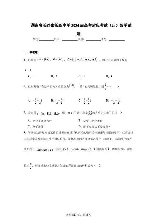 湖南省长沙市长郡中学2024届高考适应考试(四)数学试题