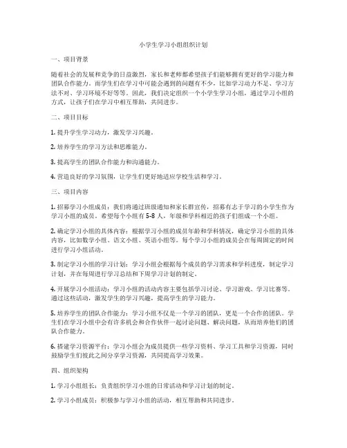 小学生学习小组组织计划