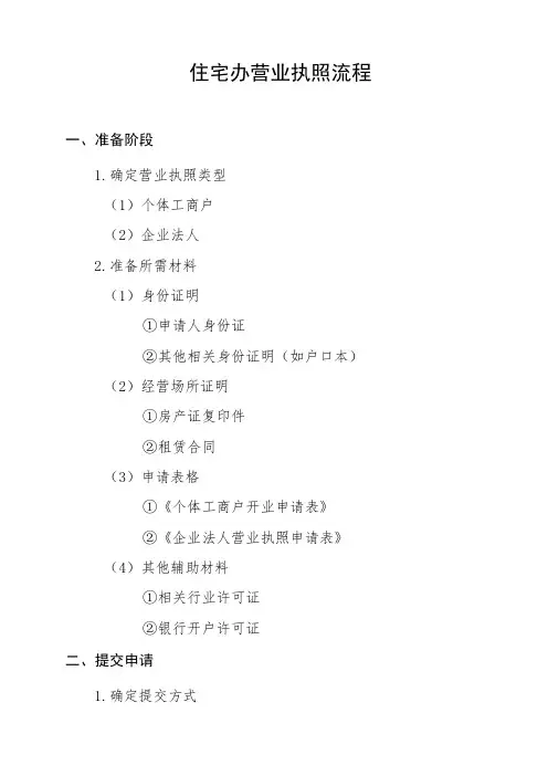 用住宅办营业执照流程