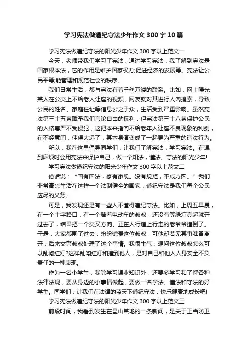学习宪法做遵纪守法少年作文300字10篇