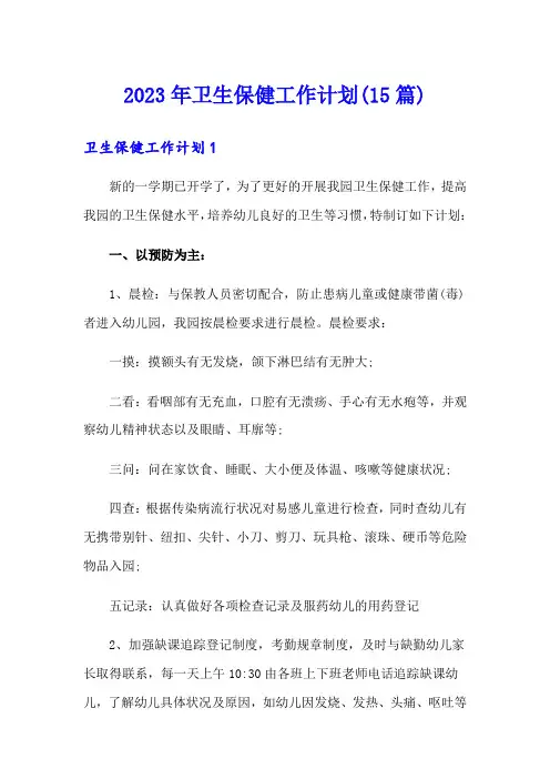 2023年卫生保健工作计划(15篇)