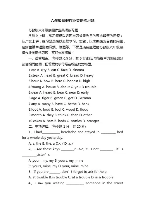 六年级寒假作业英语练习题