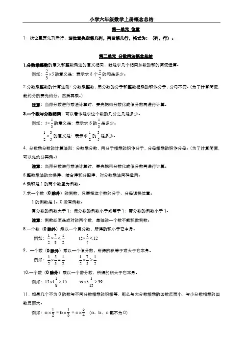 小学六年级数学十一册概念总结