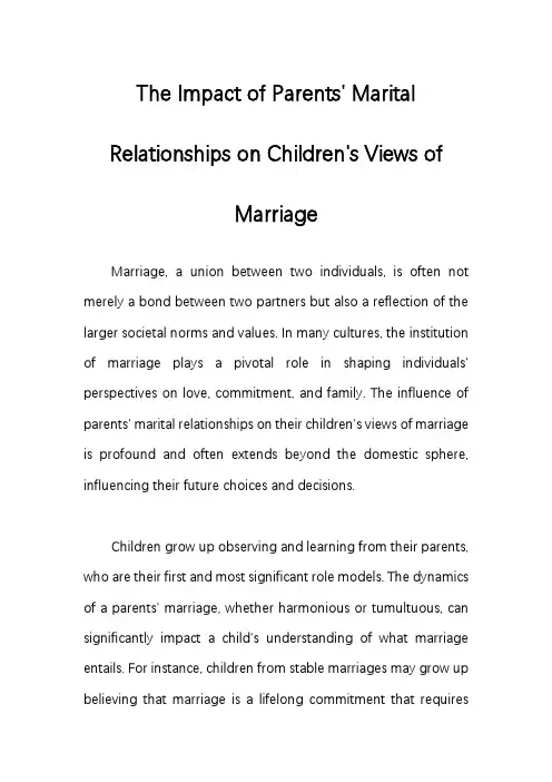 父母婚姻对子女婚姻观的影响英语作文