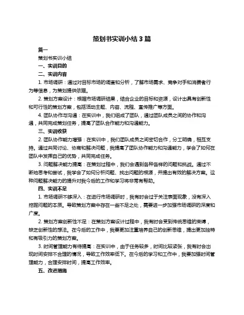 策划书实训小结3篇