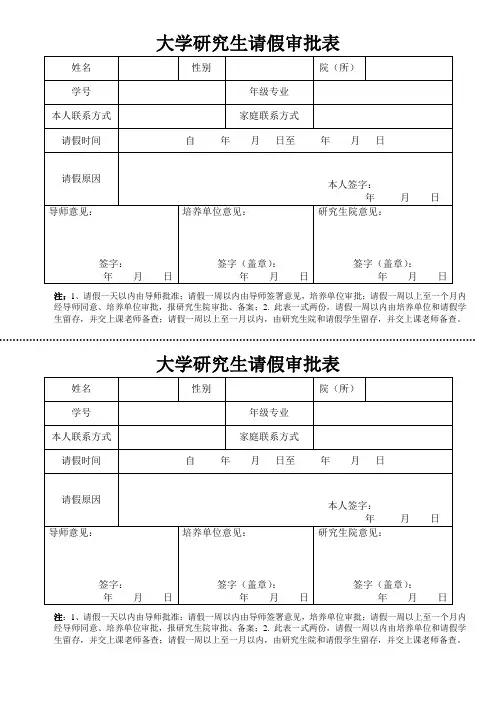 大学研究生请假审批表