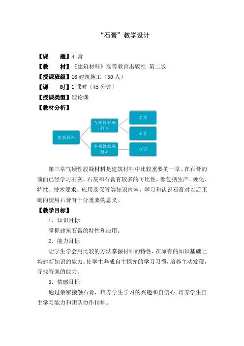 【教学能力比赛】建筑材料《石膏》教学设计