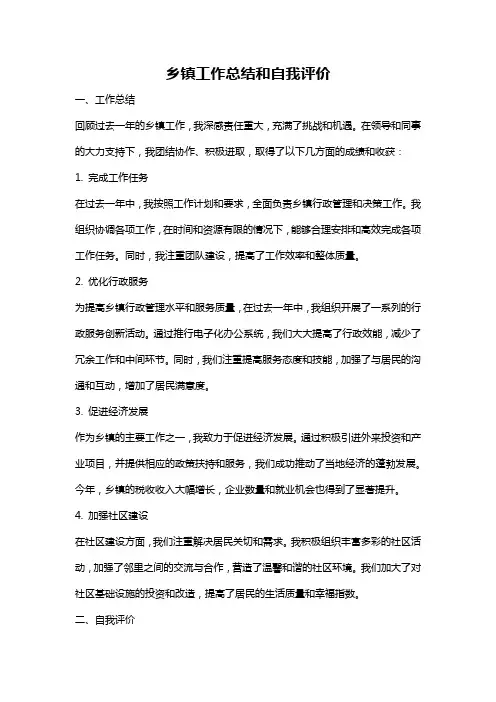 乡镇工作总结和自我评价